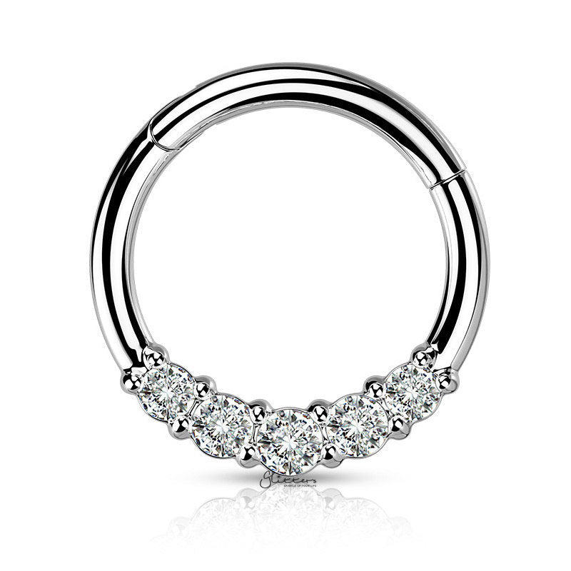 5 CZ Hinged Segment Septum Ring - Silver-Body Piercing Jewellery, Cartilage, Cubic Zirconia, Daith, Septum Ring-NS0132-S1-Glitters