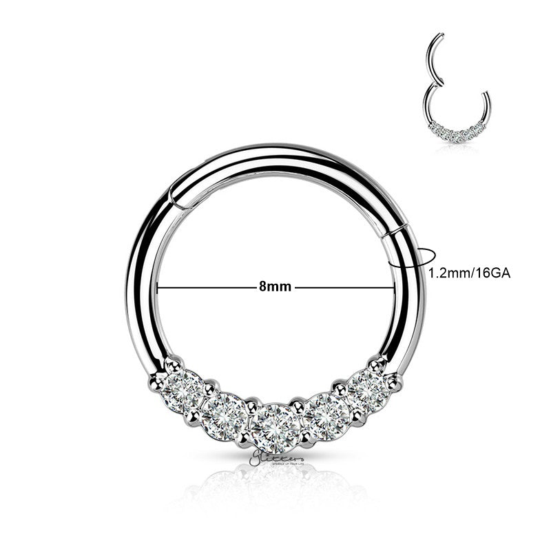 5 CZ Hinged Segment Septum Ring - Silver-Body Piercing Jewellery, Cartilage, Cubic Zirconia, Daith, Septum Ring-NS0132-S2_New-Glitters