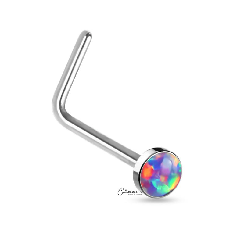 Opal Set L Bend Nose Stud Rings-Body Piercing Jewellery, L Bend, Nose Piercing Jewellery, Nose Studs-NS0134-A-Glitters