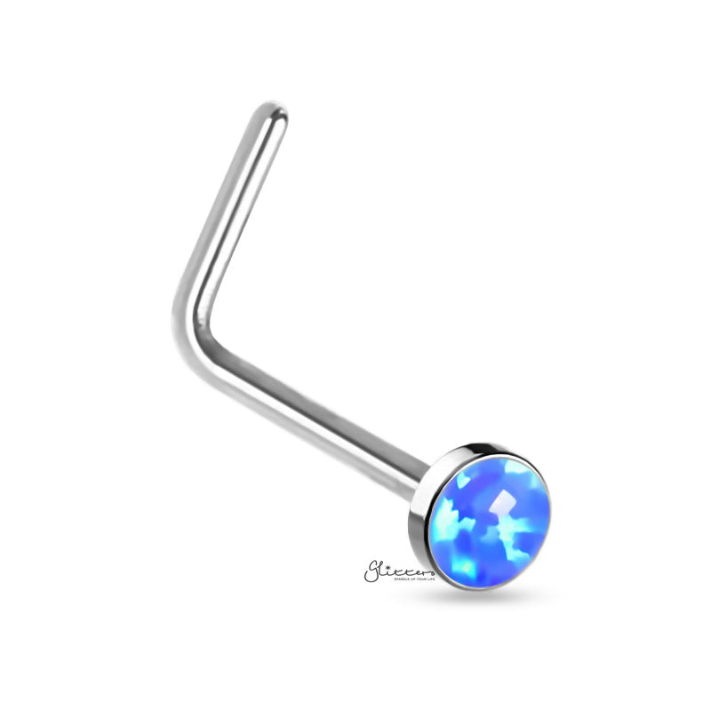 Opal Set L Bend Nose Stud Rings-Body Piercing Jewellery, L Bend, Nose Piercing Jewellery, Nose Studs-NS0134-B-Glitters