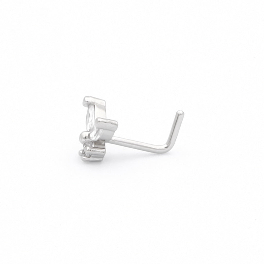 C.Z Butterfly L Bend Nose Stud - Silver-Body Piercing Jewellery, Cubic Zirconia, L Bend, New, Nose Piercing Jewellery, nose pin, Nose Studs-NS0138-S2_1-Glitters