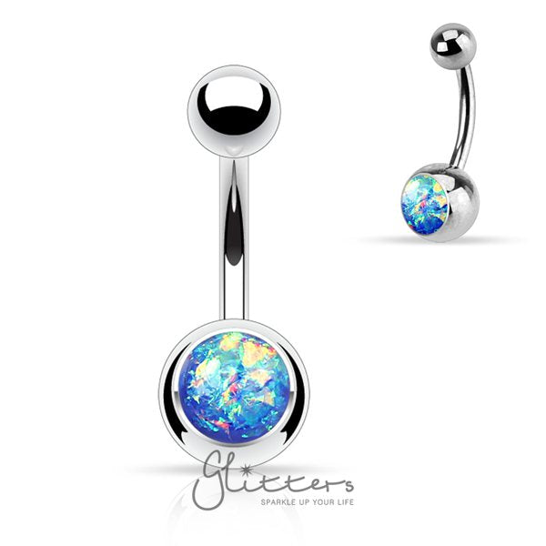 Blue Opal Glitter Set 316L Surgical Steel Belly Button Ring-Belly Ring, Body Piercing Jewellery-NSD1907-B2-Glitters