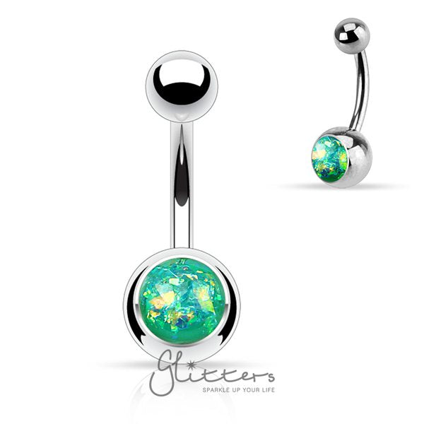 Green Opal Glitter Set 316L Surgical Steel Belly Button Ring-Belly Ring, Body Piercing Jewellery-NSD1907-G3-Glitters