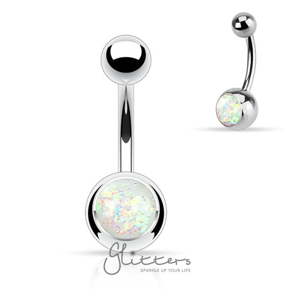 White Opal Glitter Set 316L Surgical Steel Belly Button Ring-Belly Ring, Body Piercing Jewellery-NSD1907-WH6-Glitters