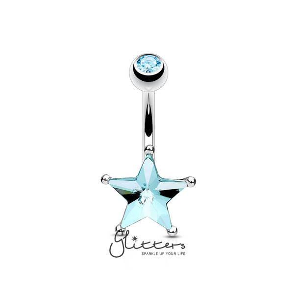 Aqua Crystal Star Set Belly Button Navel Rings-Belly Ring, Body Piercing Jewellery, Crystal-NSQ-5020-Q-2-Glitters