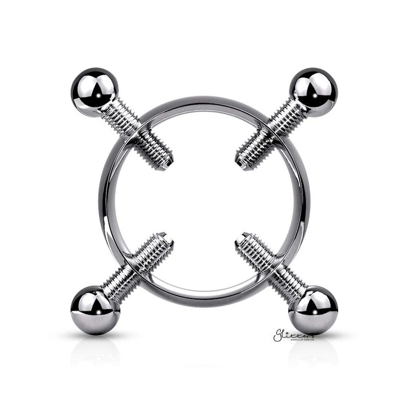 Non-Piercing Adjustable Nipple Clamp with 4 Screws - Silver-Body Piercing Jewellery, Nipple Barbell, Non-Pierced-Non-PiercingAdjustableNippleClampwith4Screws-Silver-Glitters