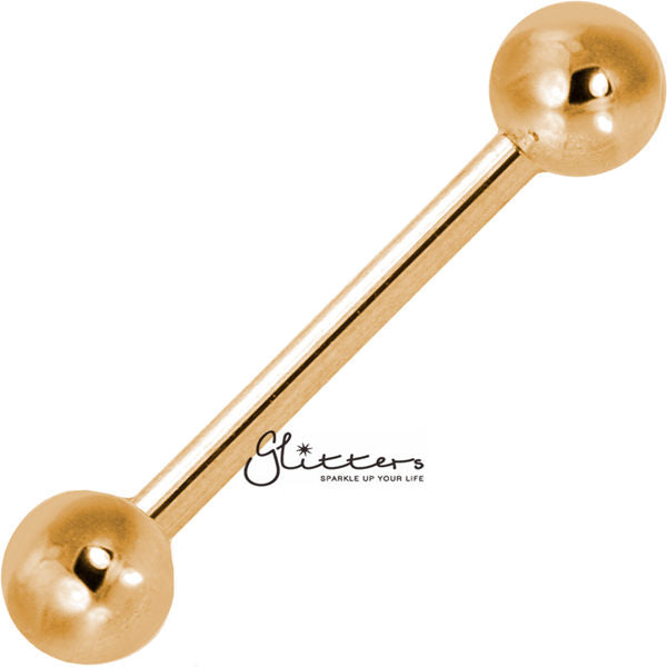 Rose Gold I.P Over 316L Surgical Steel Barbells - Tongue | Nipple-Body Piercing Jewellery, Nipple Barbell, Tongue Bar-RG-2-Glitters