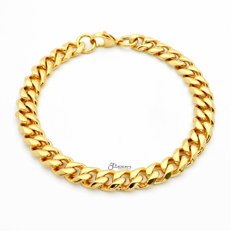 18K Gold I.P Stainless Steel Beveled Cuban Chain Bracelet - 9mm Width-Bracelets, Jewellery, Men's Bracelet, Men's Jewellery, Stainless Steel, Stainless Steel Bracelet-SB0007-1-Glitters
