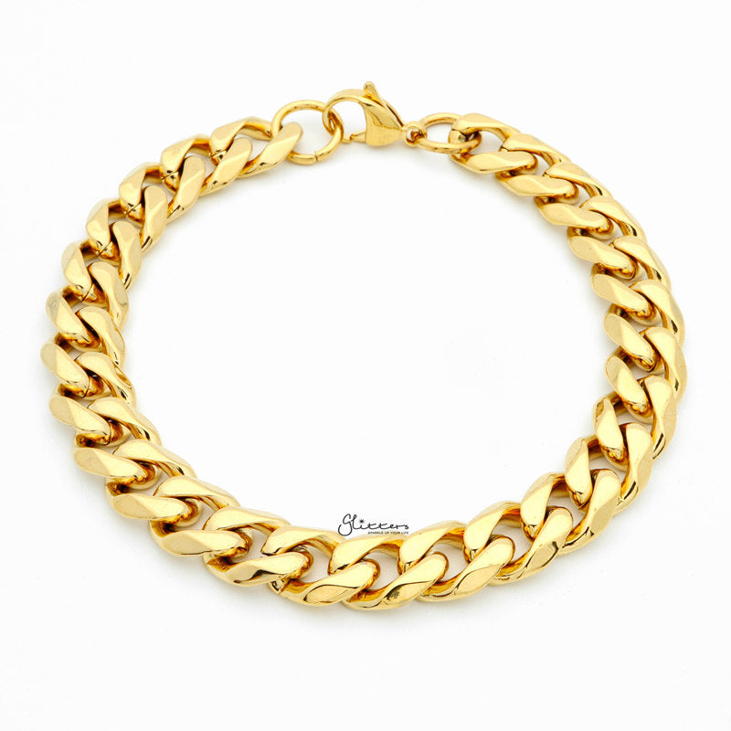 18K Gold I.P Stainless Steel Beveled Cuban Chain Bracelet - 11mm Width-Bracelets, Jewellery, Men's Bracelet, Men's Jewellery, Stainless Steel, Stainless Steel Bracelet-SB0008-1_1-Glitters