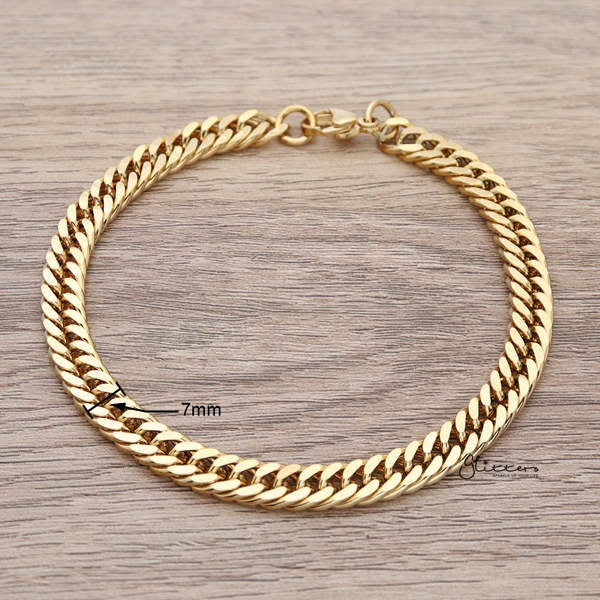 18K Gold I.P Stainless Steel Curb Link Chain Bracelet - 7mm Width-Bracelets, Jewellery, Men's Bracelet, Men's Jewellery, Stainless Steel, Stainless Steel Bracelet-SB0042_600_New-Glitters