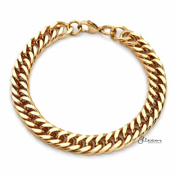 18K Gold I.P Stainless Steel Curb Link Chain Bracelet - 10mm Width-Bracelets, Jewellery, Men's Bracelet, Men's Jewellery, Stainless Steel, Stainless Steel Bracelet-SB0043-01-Glitters