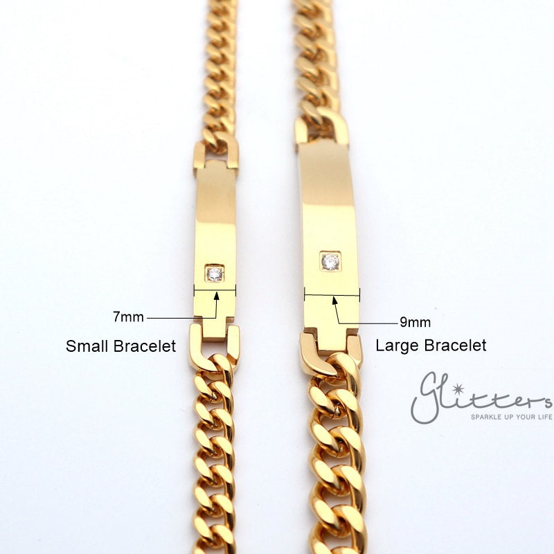 18K Gold Plated Stainless Steel Men's ID Bracelet with A Cubic Zirconia Stone-Bracelets, Cubic Zirconia, Engravable, ID Bracelet, Jewellery, Men's Bracelet, Men's Jewellery, Stainless Steel, Stainless Steel Bracelet-SB0049_3__New-Glitters