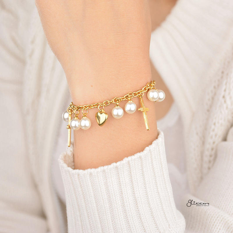 18K Gold Plated Women's Bracelet with Dangle Multi Charms-Bracelets, Jewellery, Stainless Steel, Stainless Steel Bracelet, Women's Bracelet, Women's Jewellery-SB0078_2__800-Glitters
