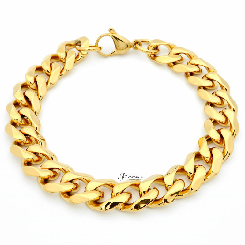 Gold I.P 13mm Stainless Steel Beveled Cuban Chain Bracelet-Bracelets, Jewellery, Men's Bracelet, Men's Jewellery, Stainless Steel, Stainless Steel Bracelet-SB0082-1_1-Glitters