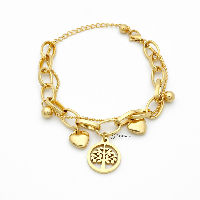 Tree of Life Charm Gold I.P Stainless Steel Bracelet-Bracelets, Jewellery, Stainless Steel, Stainless Steel Bracelet, Women's Bracelet, Women's Jewellery-SB0086-1_1-Glitters