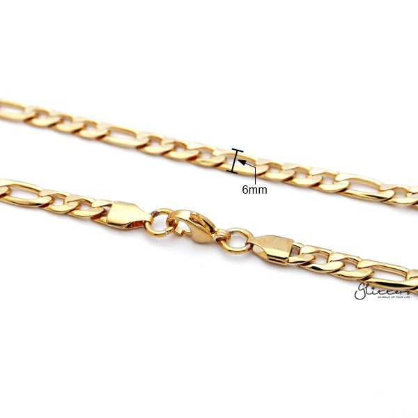 18K Gold I.P Stainless Steel Figaro Chain Men's Necklaces - 6mm width | 61cm length-Chain Necklaces, Jewellery, Men's Chain, Men's Jewellery, Men's Necklace, Necklaces, Stainless Steel, Stainless Steel Chain-SC0015-02_New-Glitters