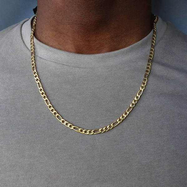 18K Gold I.P Stainless Steel Figaro Chain Men's Necklaces - 6mm width | 61cm length-Chain Necklaces, Jewellery, Men's Chain, Men's Jewellery, Men's Necklace, Necklaces, Stainless Steel, Stainless Steel Chain-SC0015-m-Glitters