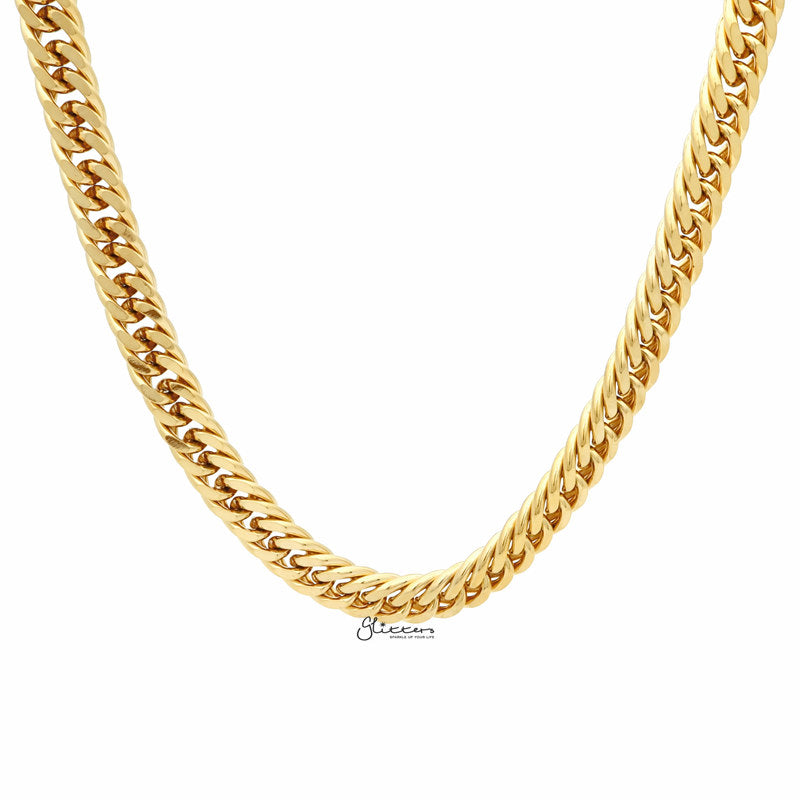 Gold I.P Stainless Steel Curb Link Chain Necklace - 10mm width-Chain Necklaces, Jewellery, Men's Chain, Men's Jewellery, Men's Necklace, Necklaces, Stainless Steel, Stainless Steel Chain, Stainless Steel Necklace-SC0016-1-Glitters