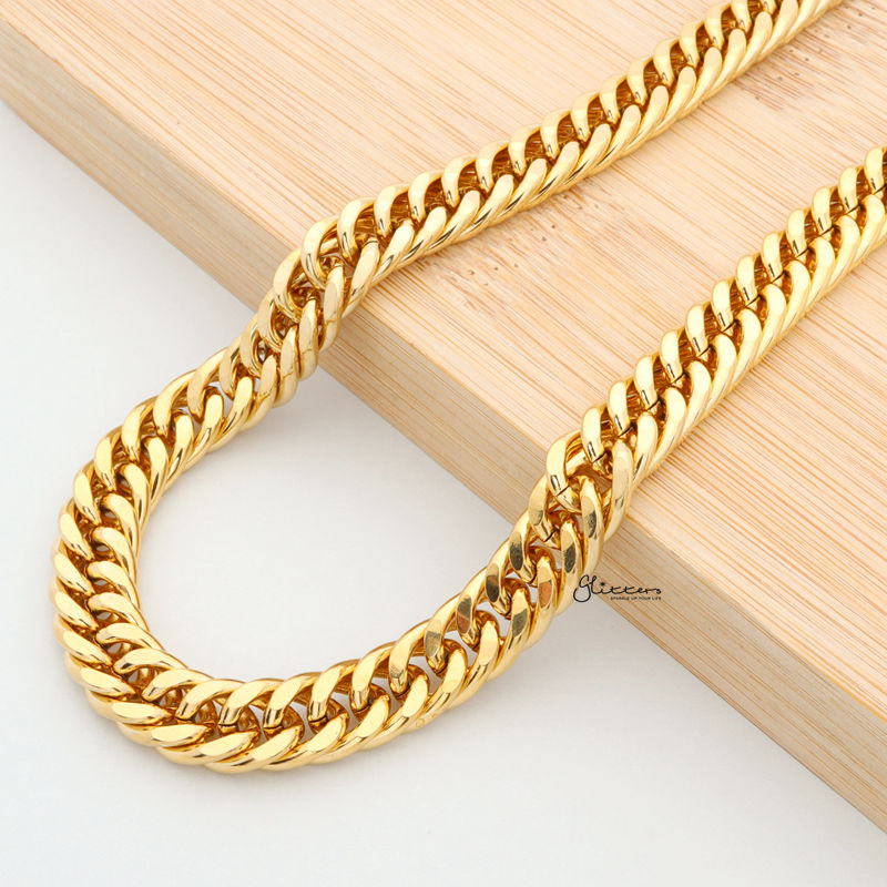 Gold I.P Stainless Steel Curb Link Chain Necklace - 10mm width-Chain Necklaces, Jewellery, Men's Chain, Men's Jewellery, Men's Necklace, Necklaces, Stainless Steel, Stainless Steel Chain, Stainless Steel Necklace-SC0016-3-Glitters