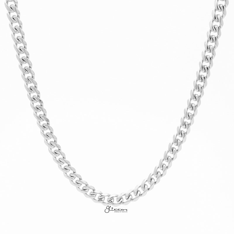 Stainless Steel Beveled Cuban Chain Necklaces - 7mm width-Chain Necklaces, Jewellery, Men's Chain, Men's Jewellery, Men's Necklace, Necklaces, Stainless Steel, Stainless Steel Chain-SC0037-1-Glitters