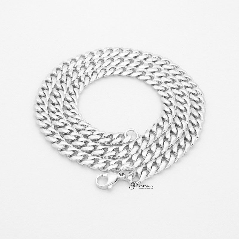 Stainless Steel Beveled Cuban Chain Necklaces - 7mm width-Chain Necklaces, Jewellery, Men's Chain, Men's Jewellery, Men's Necklace, Necklaces, Stainless Steel, Stainless Steel Chain-1-Glitters
