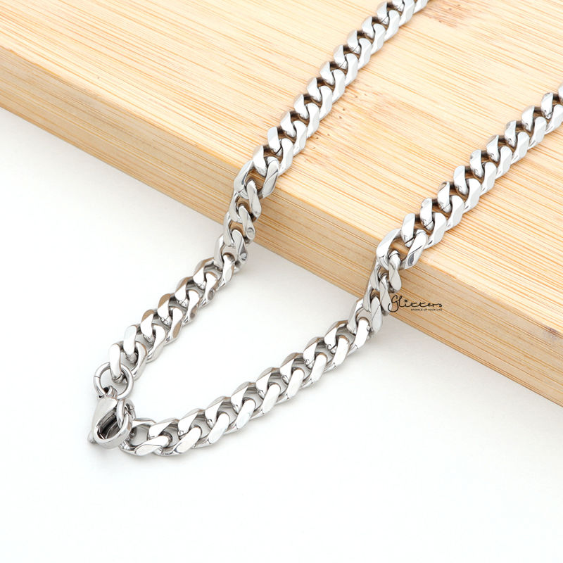 Stainless Steel Beveled Cuban Chain Necklaces - 7mm width-Chain Necklaces, Jewellery, Men's Chain, Men's Jewellery, Men's Necklace, Necklaces, Stainless Steel, Stainless Steel Chain-SC0037-3-Glitters