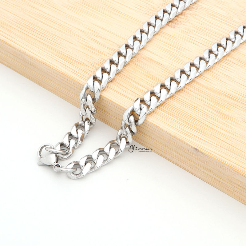 Stainless Steel Beveled Cuban Chain Necklace - 9mm width-Chain Necklaces, Jewellery, Men's Chain, Men's Jewellery, Men's Necklace, Necklaces, Stainless Steel, Stainless Steel Chain-SC0038_3-Glitters