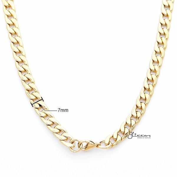 18K Gold I.P Stainless Steel Pattern Link Chain Men's Necklaces - 7mm width | 61cm length-Chain Necklaces, Jewellery, Men's Chain, Men's Jewellery, Men's Necklace, Necklaces, Stainless Steel, Stainless Steel Chain-SC0049-02_New-Glitters