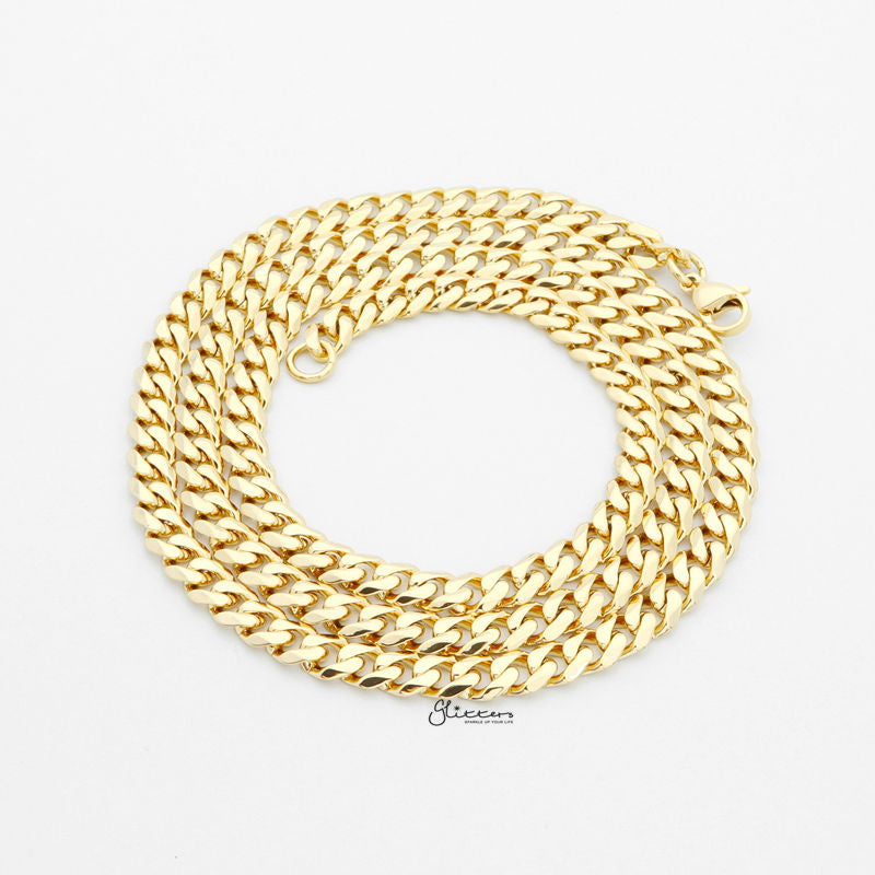 Gold I.P Stainless Steel Beveled Cuban Chain Necklace - 5.5mm width-Chain Necklaces, Jewellery, Men's Chain, Men's Jewellery, Men's Necklace, Necklaces, Stainless Steel, Stainless Steel Chain-SC0091-2-Glitters
