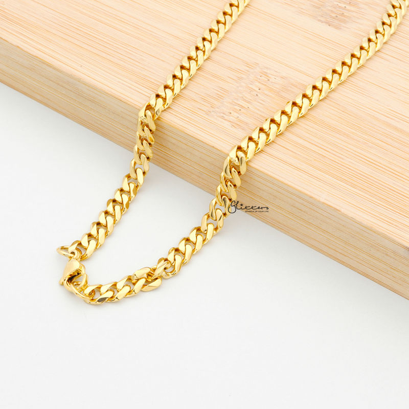 Gold I.P Stainless Steel Beveled Cuban Chain Necklace - 5.5mm width-Chain Necklaces, Jewellery, Men's Chain, Men's Jewellery, Men's Necklace, Necklaces, Stainless Steel, Stainless Steel Chain-SC0091-3-Glitters