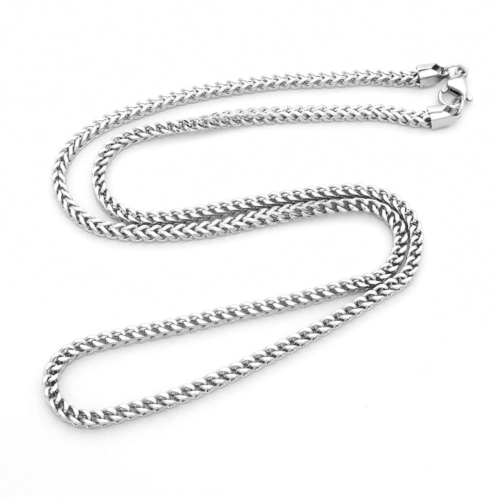Stainless Steel 3mm Square Franco Link Chain Necklace-Chain Necklaces, Franco Chain, Jewellery, Men's Chain, Men's Jewellery, Men's Necklace, Necklaces, New, Stainless Steel Chain, Women's Jewellery, Women's Necklace-SC0098-3_1-Glitters