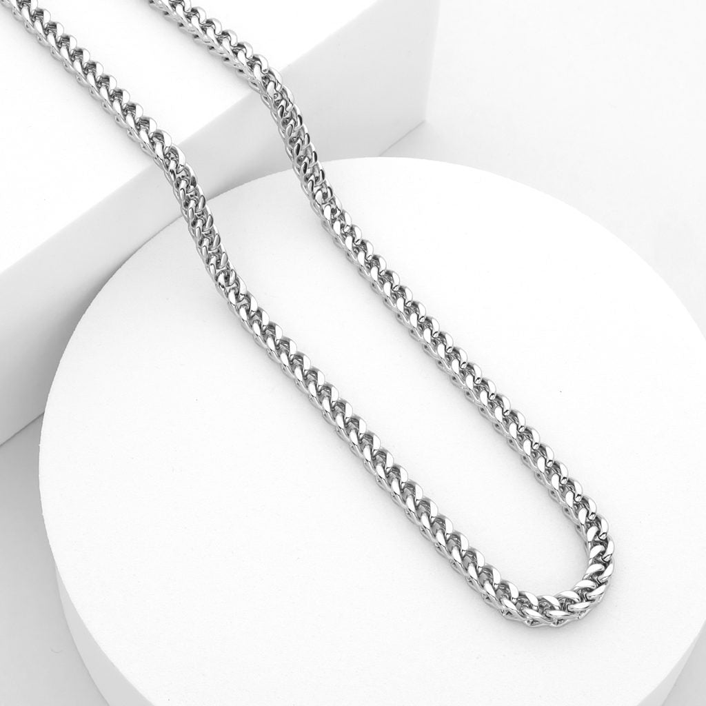 Stainless Steel 3mm Square Franco Link Chain Necklace-Chain Necklaces, Franco Chain, Jewellery, Men's Chain, Men's Jewellery, Men's Necklace, Necklaces, New, Stainless Steel Chain, Women's Jewellery, Women's Necklace-SC0098-5_1-Glitters