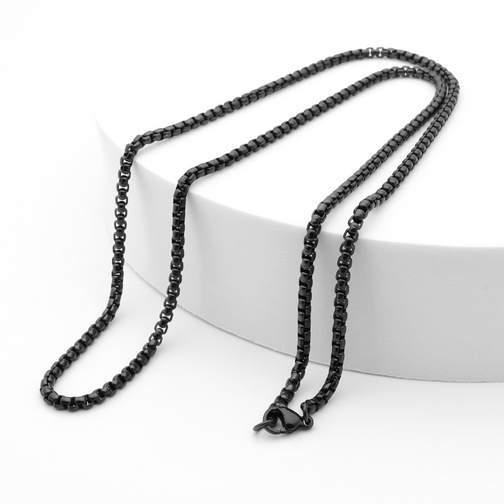 Stainless Steel 3mm Classic Rolo Cable Chain - Black-Chain Necklaces, Jewellery, Men's Chain, Men's Jewellery, Men's Necklace, Necklaces, New, Pendant Chain, Stainless Steel, Stainless Steel Chain-SC0108-3_1-Glitters