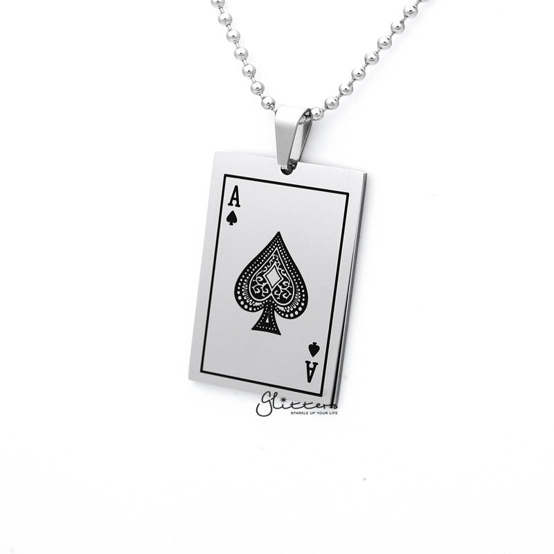 Stainless Steel Ace of Spades Card Pendant-Jewellery, Men's Jewellery, Men's Necklace, Necklaces, Pendants, Stainless Steel, Stainless Steel Pendant-SP0102_800-02-Glitters