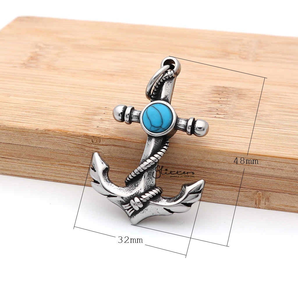 Stainless Steel Anchor and Rope Pendant with Turquoises-Jewellery, Men's Jewellery, Men's Necklace, Necklaces, Pendants, Stainless Steel, Stainless Steel Pendant-SP0236_1000-05_New-Glitters