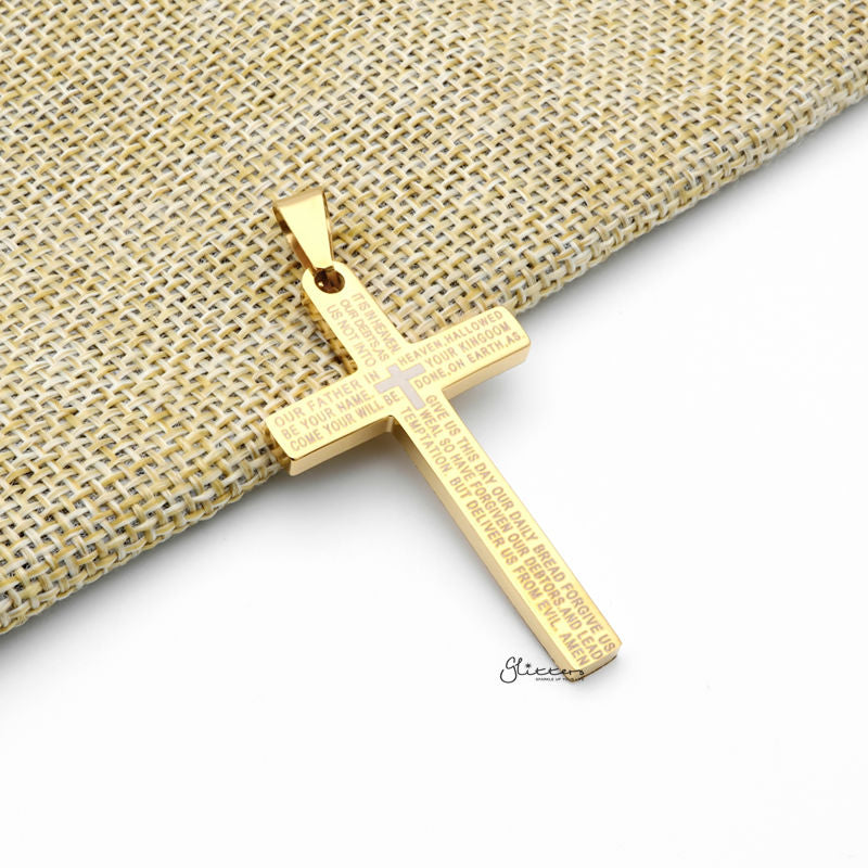 Lord's Prayer Cross Stainless Steel Pendant - Gold-Jewellery, Men's Jewellery, Men's Necklace, Necklaces, Pendants, Stainless Steel, Stainless Steel Pendant-SP0266-G2_1-Glitters