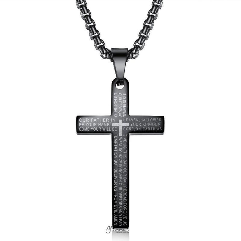 Lord's Prayer Cross Stainless Steel Pendant - Black-Jewellery, Men's Jewellery, Men's Necklace, Necklaces, Pendants, Stainless Steel, Stainless Steel Pendant-SP0266-K1_1-Glitters