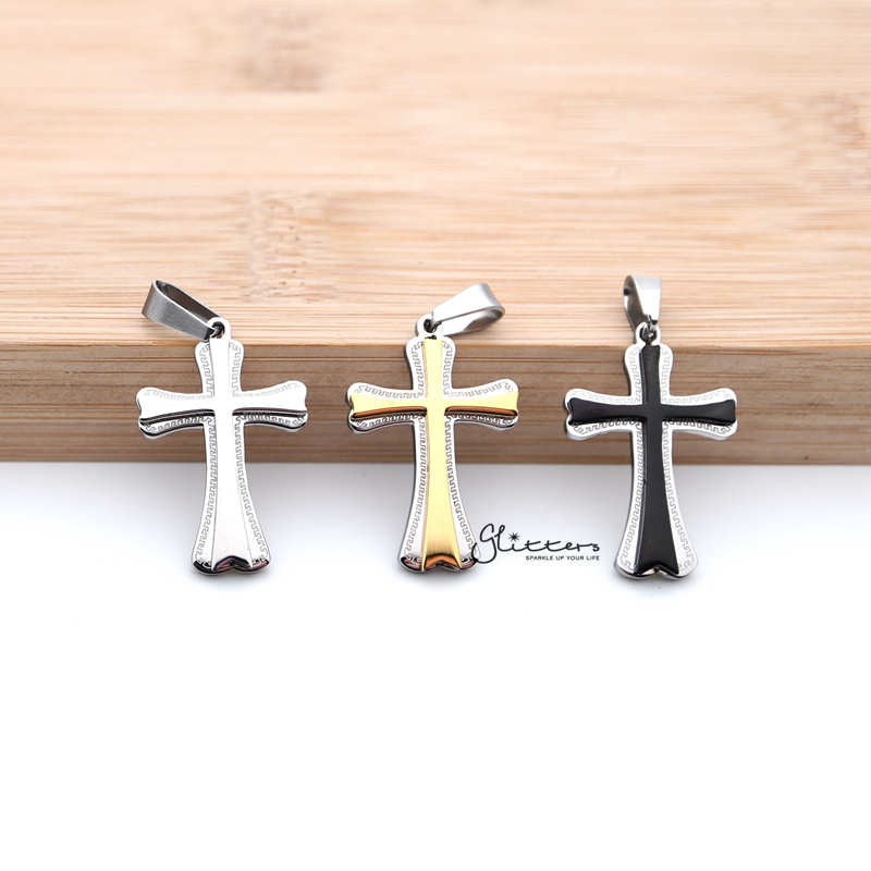 Stainless Steel Double Layer Cross Pendant-Jewellery, Men's Jewellery, Men's Necklace, necklace, Necklaces, Pendants, Stainless Steel, Stainless Steel Pendant-SP0267_800-01-Glitters