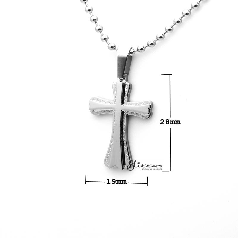 Stainless Steel Double Layer Cross Pendant-Jewellery, Men's Jewellery, Men's Necklace, necklace, Necklaces, Pendants, Stainless Steel, Stainless Steel Pendant-SP0267_800-02_New-Glitters