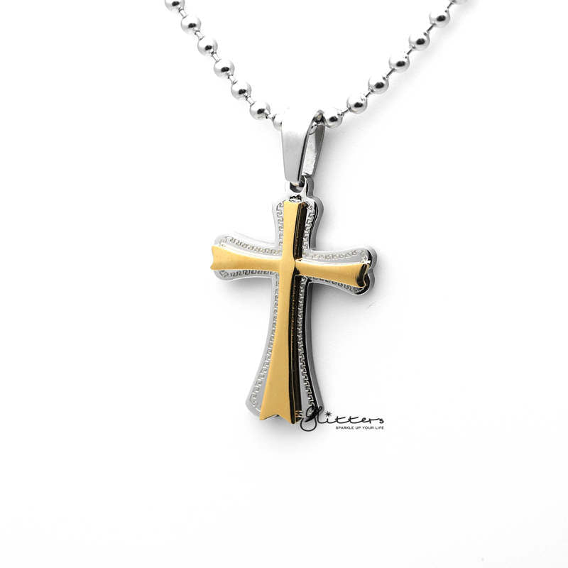Stainless Steel Double Layer Cross Pendant-Jewellery, Men's Jewellery, Men's Necklace, necklace, Necklaces, Pendants, Stainless Steel, Stainless Steel Pendant-SP0267_800-03-Glitters