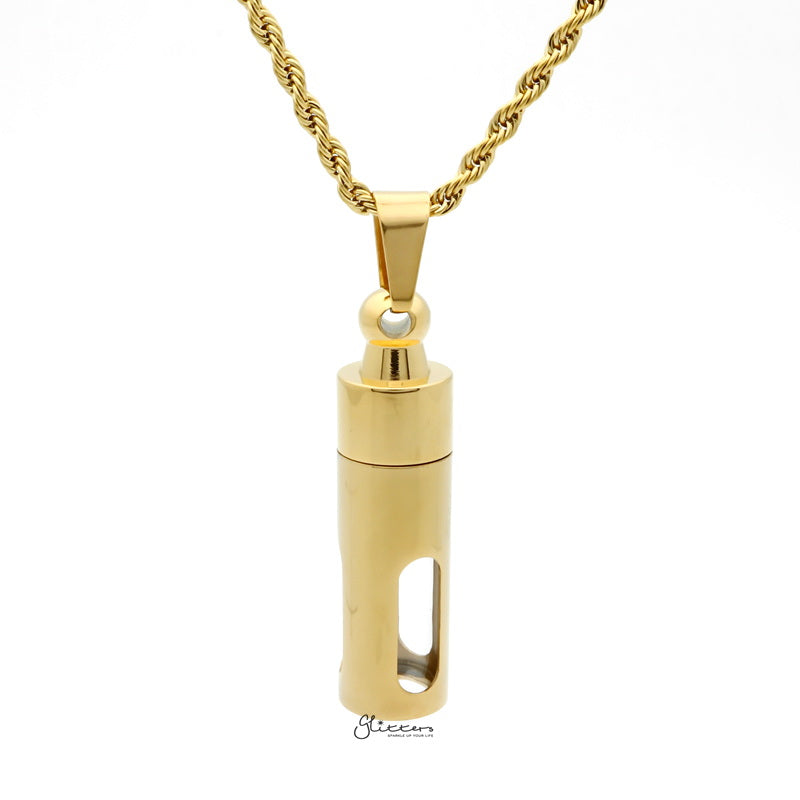 Stainless Steel Screw On Glass Bottle Pendant - Gold-Jewellery, Men's Jewellery, Men's Necklace, Necklaces, Pendants, Stainless Steel, Stainless Steel Pendant-SP0276-4_1-Glitters