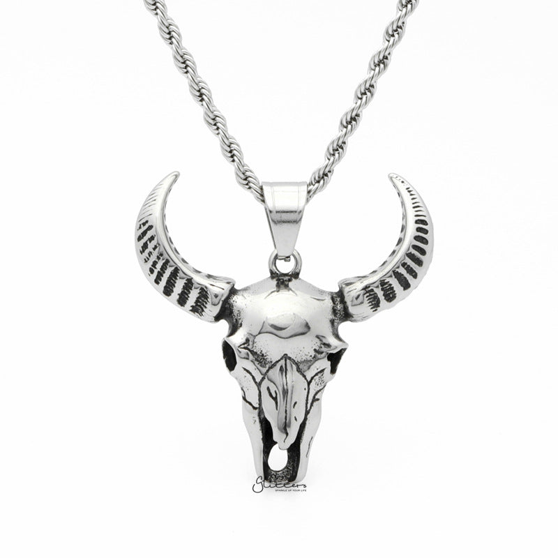 Stainless Steel Buffalo Skull Pendant-Jewellery, Men's Jewellery, Men's Necklace, Necklaces, Pendants, Stainless Steel, Stainless Steel Pendant-SP0282-1_1-Glitters