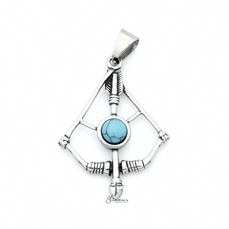 Stainless Steel Bow and Arrow With Turquoise Centre Pendant-Jewellery, Men's Jewellery, Men's Necklace, Necklaces, Pendants, Stainless Steel, Stainless Steel Pendant-SP0283-2_1-Glitters