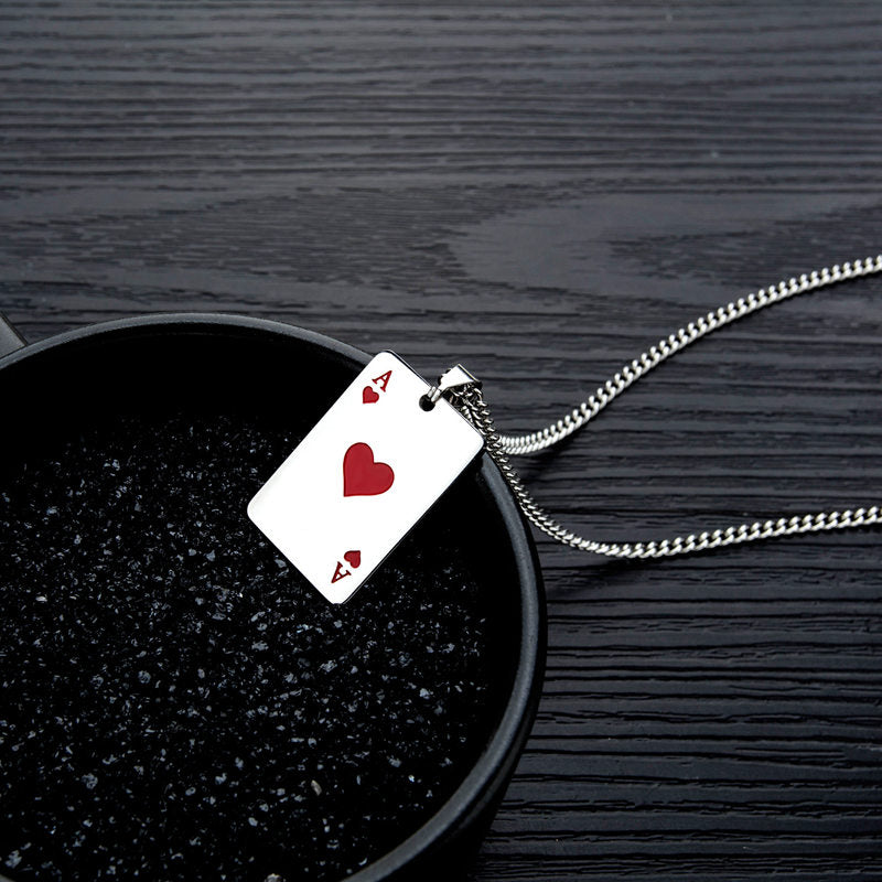 Stainless Steel Ace of Hearts Playing Card Pendant-Jewellery, Men's Jewellery, Men's Necklace, Necklaces, Pendants, Stainless Steel, Stainless Steel Pendant-SP0285_3-Glitters
