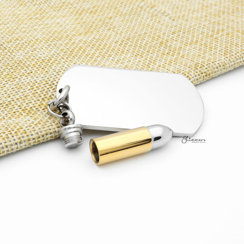 Stainless Steel Dog Tag with Bullet Pendant - Gold-Jewellery, Men's Jewellery, Men's Necklace, Necklaces, Pendants, Stainless Steel, Stainless Steel Pendant-SP0287-G2_1-Glitters