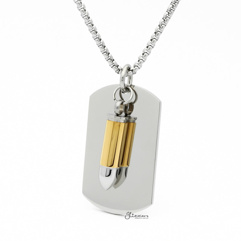 Stainless Steel Dog Tag with Bullet Pendant - Gold-Jewellery, Men's Jewellery, Men's Necklace, Necklaces, Pendants, Stainless Steel, Stainless Steel Pendant-SP0287-G_1-Glitters