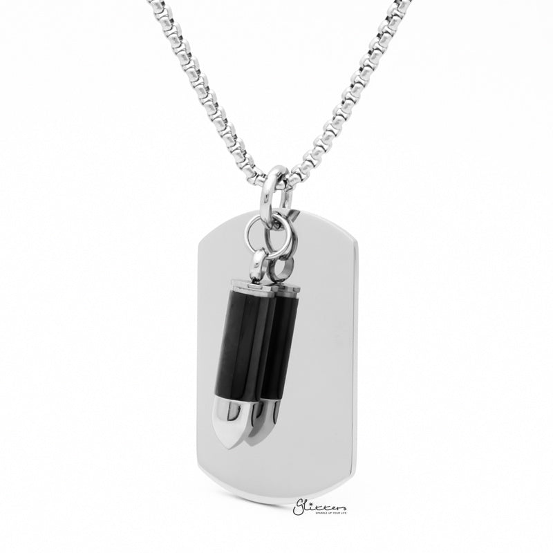 Stainless Steel Dog Tag with Bullet Pendant - Black-Jewellery, Men's Jewellery, Men's Necklace, Necklaces, Pendants, Stainless Steel, Stainless Steel Pendant-SP0287-K_1-Glitters