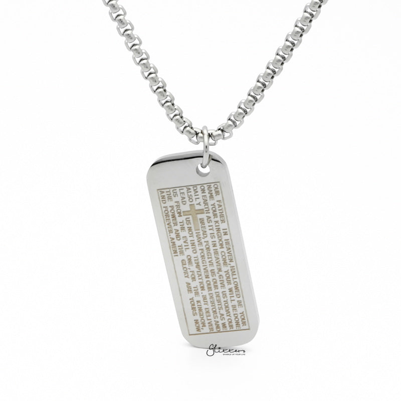 Stainless Steel Our Father Prayer Tag Pendant-Jewellery, Men's Jewellery, Men's Necklace, Necklaces, Pendants, Stainless Steel, Stainless Steel Pendant, Women's Jewellery, Women's Necklace-SP0289-1_1-Glitters