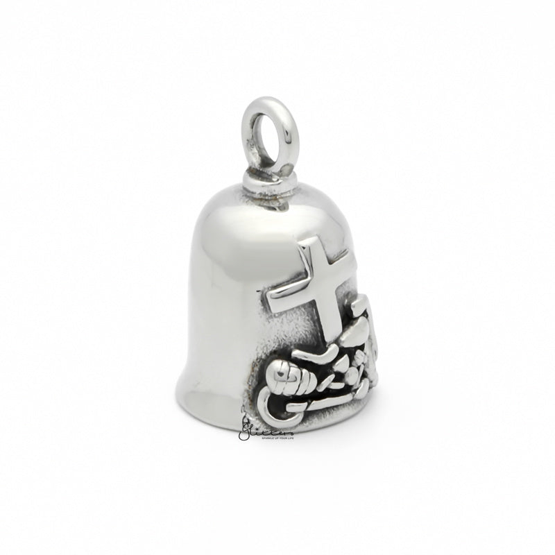Cross and Motorcycle Stainless Steel Bell Pendant-Jewellery, Men's Jewellery, Men's Necklace, Necklaces, Pendants, Stainless Steel, Stainless Steel Pendant-SP0291-6_1-Glitters
