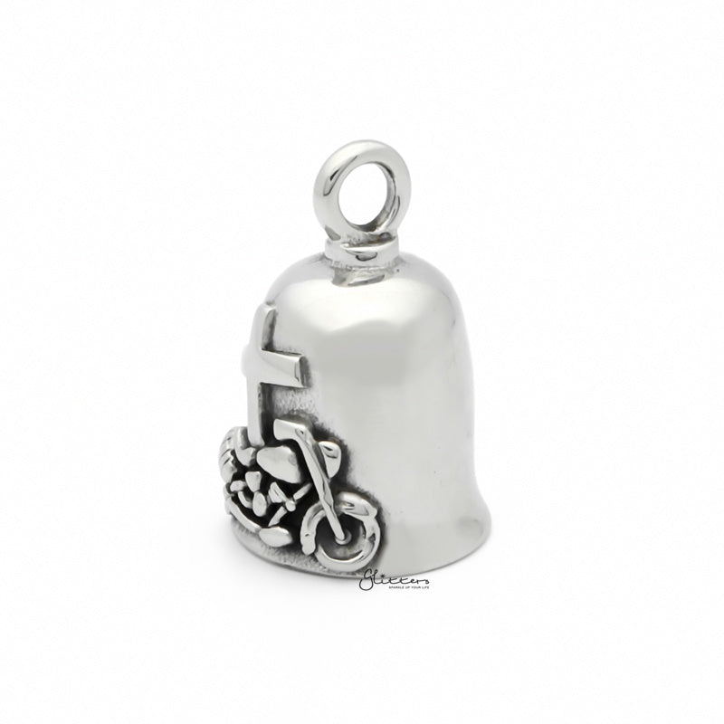 Cross and Motorcycle Stainless Steel Bell Pendant-Jewellery, Men's Jewellery, Men's Necklace, Necklaces, Pendants, Stainless Steel, Stainless Steel Pendant-SP0291-7_1-Glitters